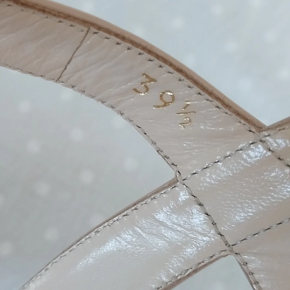 Prada Nude Patent Leather Ankle Slingback Wedge Sandals - Picture 7 of 12